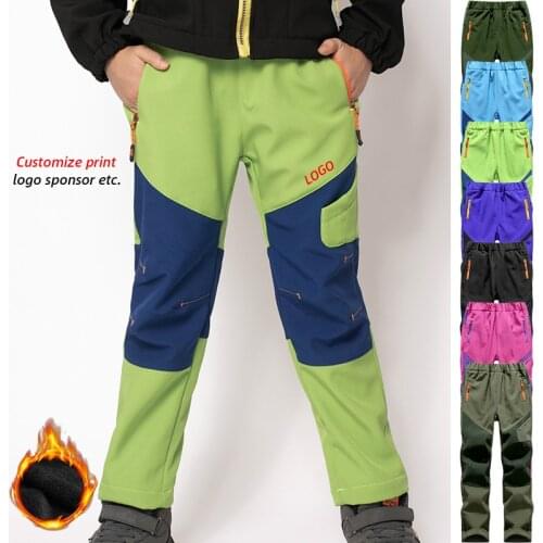 Boys Girls Autumn Winter Warm Fleece Softshell Pants Kids Waterproof Outdoor Camping Hiking Skiing Windproof Trousers Customize