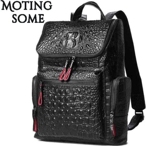 Fashion Genuine Leather Men Backpack Crocodile Laptop 13'3" Back Bag with Alligator Texture Luxury Top Layer Cowhide 2021 Trend