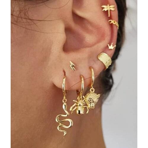 Snake Earrings Sets Women Heart Moon Star Butterfly Cross Studs Sets for Girls Female Earring Gold Color Vintage Fashion Jewelry