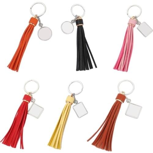 Sublimation Blanks Tassel Tag Rectangular/Square/Round Keychain with Metal Key Rings for Heat Press Custom Personalised