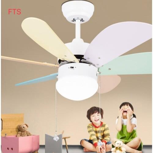 Childrens room fan lights, childrens playground, color wood leaf decoration, Nordic LED lights, silent ceiling fan lights