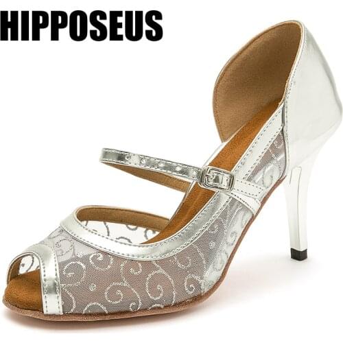 Hipposeus Women Latin Dance-Shoes Female Salsa Girls Ballroom Tango Modern Dance Shoes Soft Bottom Thin Heel Party Dancing Shoes