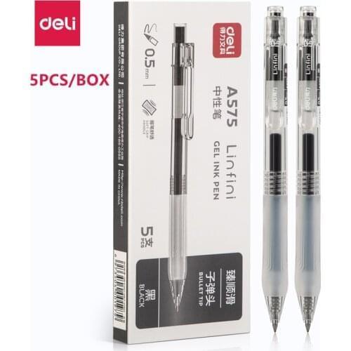 Deli Retractable Gel Pens Black Ink Korean Bullet Tip Gel Pen 0.5mm Replaceable Refills Office&School Supplies Stationery