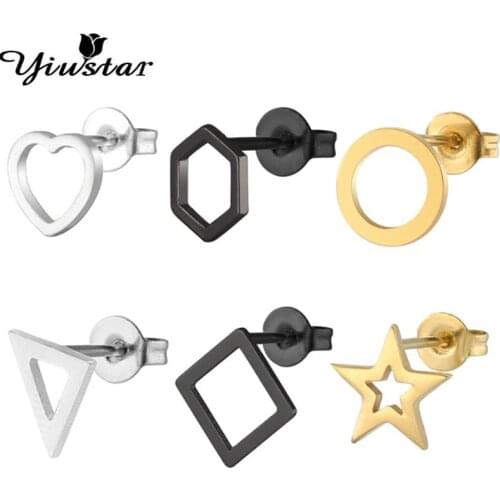 Yiustar Women Geometric Stainless Steel Cute Stud Earrings Lovely Heart for Girls Star Square Round Earrings Minimalist Jewelry