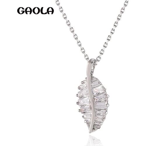 GAOLA Newest Luxury AAA Silver Color CZ Leaves Chain Necklace Party Wedding Jewelry for Women Wedding GLD1428