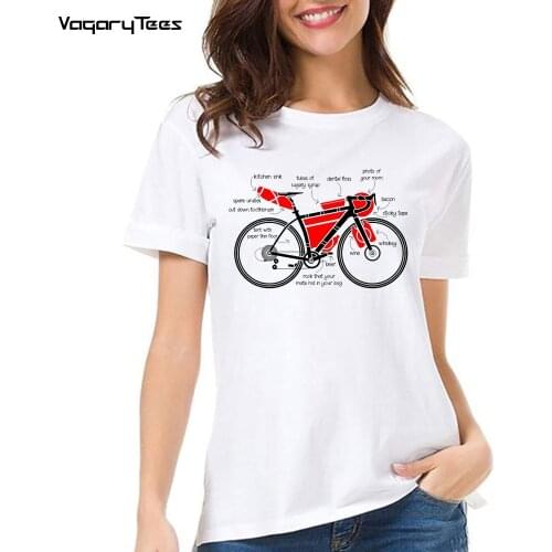 Womens Creative cycling Lover Bikepacking Funny Gear List Print Short Sleeve T-Shirt Hipster O-neck Design Tops streetwear Tee