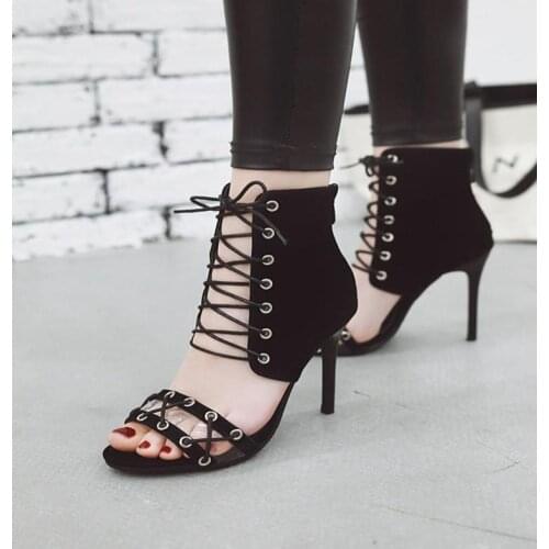 Retro Gothic High-heeled Sweet Lolita Shoes Female Open Toe 2019 Spring/Summer New Cross Strap Sexy Ladies Boots