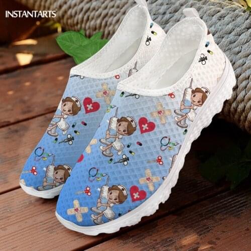INSTANTARTS Blue and White Gradient Nursing Shoes for Women Slip On Summer Work Shoes Breathable Nurse Girls Print Walk Sneaker