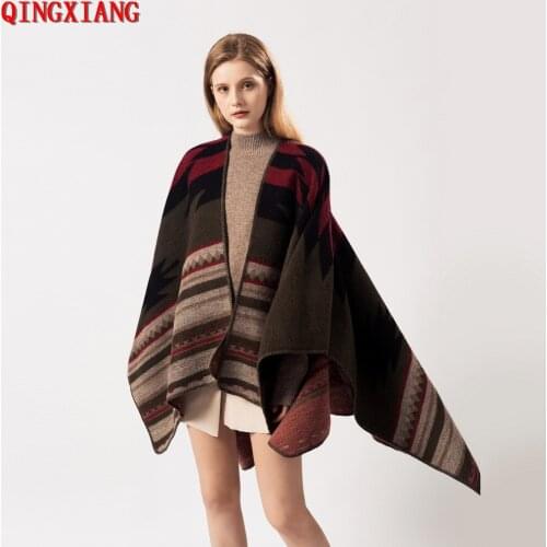 2019 New Long Oversize Cardigan Printed Travel Camping Winter Warm Poncho Ladies Thick Women Faux Cashmere Air Conditioner Shawl