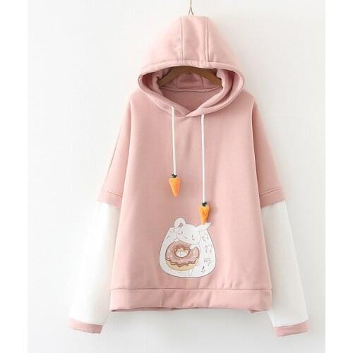 Mori Girl Women Sweatshirt 2020 Autumn Winter Fleece Student Cute Printed Hooded Long Sleeve Pullovers Casual Women Warm Coat