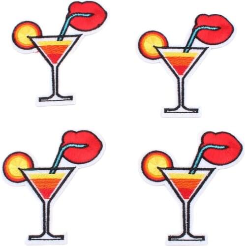 10pcs/lot Cartoon Patch Iron On Embroidery Drinks Stickers DIY Clothes Repair Fabric Appliques Handmade Sewing Badge Coats Pants