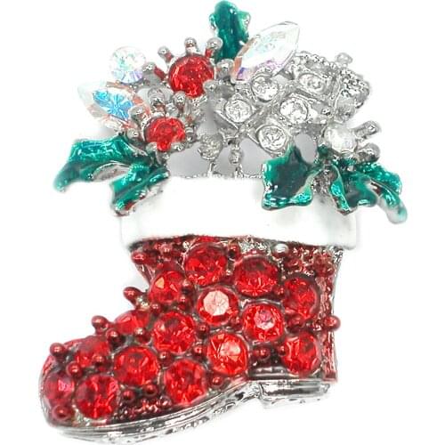 12pcs/lot Wholesale Christmas Brooch Colorful Rhinestone Enamel Christmas Socks Pin brooches Jewelry Gift C102251