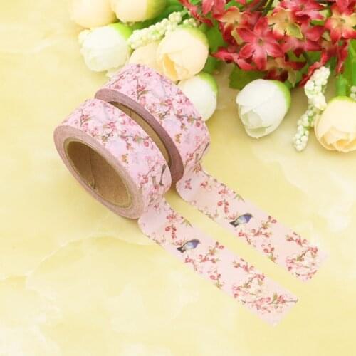 2PCS/lot Happy Birds on Pink Flower Tree Decorative Washi Tape Paper for DIY Scrapbooking Adhesive Tapes 15mmx10m School Supply
