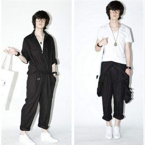 2017 New Men' clothing Hair Stylist fashion jumpsuits overalls Edge leisure trousers plus size singer costumes