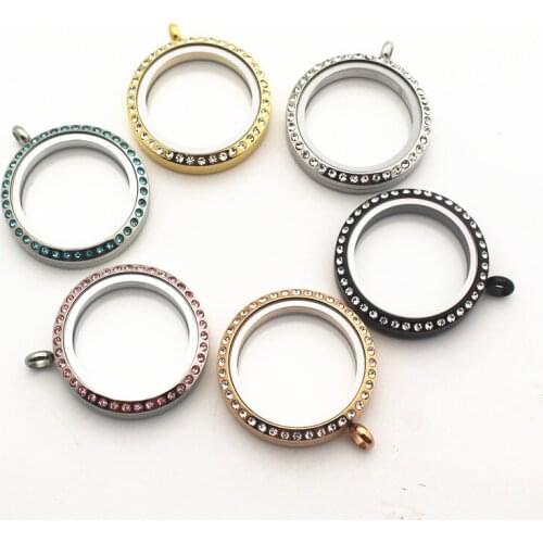 30mm crystal Pendant floating locket Stainless steel floating charms memory lockets for Necklace locket bracelet women jewelry