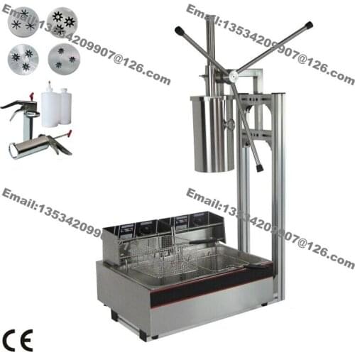 Free Shipping 3-hole Nozzles Heavy Duty 5L Manual Spanish Donuts Churreras Churros Maker Machine with 12L Fryer + 700ml Filler