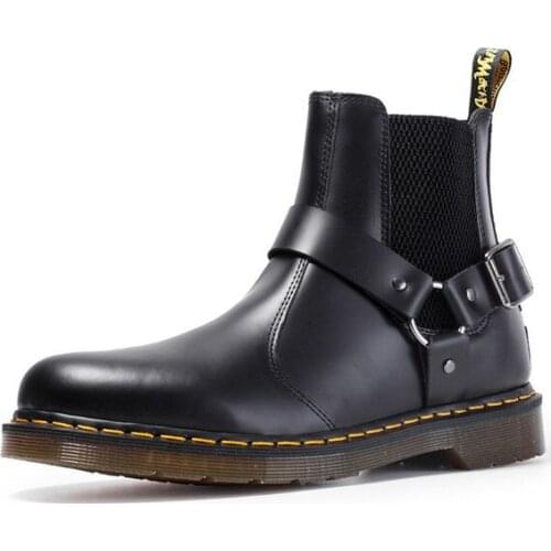 Xiaying Smile wincox Chelsea boots ladies couple large size Martin boots womens leather short boots a pedal leather buckle boot