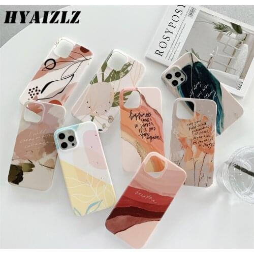 Back Case for iPhone 12 11 Pro Max SE 2020 XS XR Mini 7 8 Plus Phone Cover Matte Soft IMD Simple Aquarelle Leaf Protection Coque