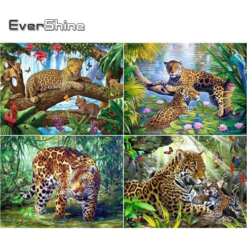 EverShine 5D DIY Diamond Embroidery Leopard 5D Diamond Mosaic Animals Cross Stitch Rhinestones Art Handmade Home Decoration