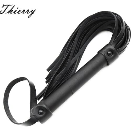 Thierry Spanking PU Leather Bondage Whip With Handle Leash Fetish Flogger Horse Adult BDSM Slave Sex Toys For Couples Women