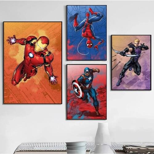 Superhero Anime Canvas Painting Spiderman Iron Man Wall Art Poster and Print Wall Art Picture for Living Room Home Decoration