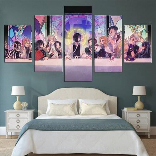 Demon Slayer The Last Supper Spoof Humorous Artwork Canvas Paintings HD Anime Poster Wall Pictures for Restaurant Decor