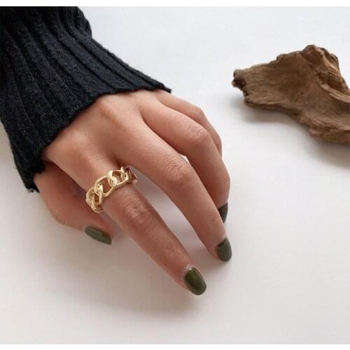 Gold Silver Color Metal Link Chain Adjustable Rings Fashion Simple Engagement Statement Punk Open Finger Ring For Girl Women