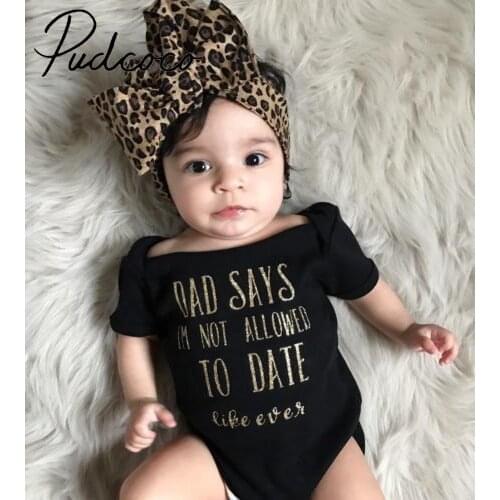 Summer Sunsuit Newborn Baby Girls Bodysuit Letters Off Shoulder Jumpsuit Playsuit Headband Outfits Kids Clothes 0-18 Months