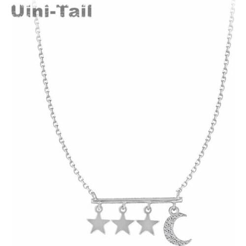 Uini-Tail hot new 925 sterling silver simple creative starry moon micro-inlaid necklace fashion tide flow sweet beauty jewelry
