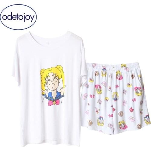 Cartoon Japanese cute thin section loose modal mesh pants pajamas womens suit summer short-sleeved shorts home service