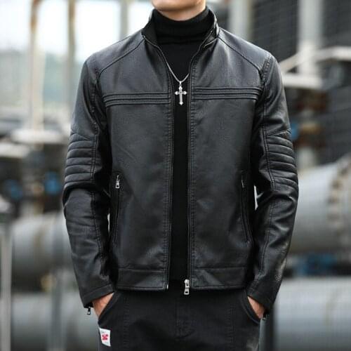 2022 Men 'S Autumn Stand Collar Motorcycle Leather Jacket Youth New Slim Fit Trendy Handsome Casual PU Leather Jacket