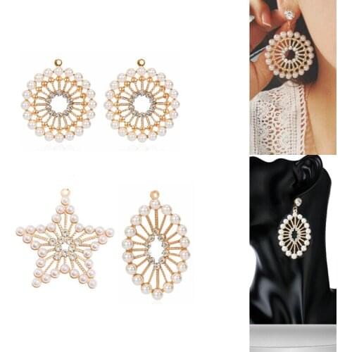 2020New 60Pcs Rhinestones and Pearl Geometry pendants alloy button for DIY Jewelry earring or necklace accessories DL196-DL198