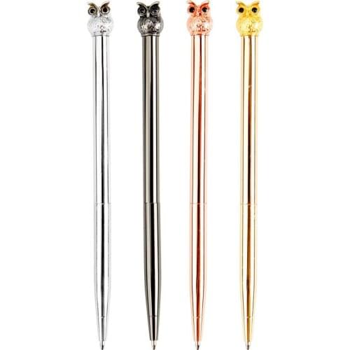 24PCS New Cartoon Fashion Metal Pen Creative Business Owl Pen Metal Ballpoint Pen Stationery Novelty Pens for Writing