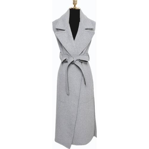 2019 New Fall / Winter Elegant Wool Blend Long Vest Autumn Women Fashion Turn-down Waistcoat Female OL Sleeveless Coat Ladies