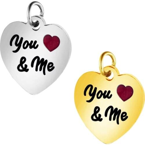 New Arrival Stainless Steel Full Polished YOU&ME Heart Charm Pendants for Bracelet Necklace DIY Jewelry Making Wholesales