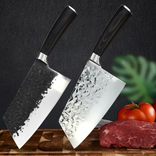 7.6 Inch Cleaver Knife Kitchen Chef Knife Stainless Steel Slicing Knife Meat Chopping Knife Wood Handle Chinese Butcher Knife