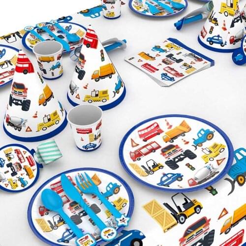 New Cartoon Engineering Car Layout Decoration Car For Kids Disposable Tableware Birthday Decoration Layout Party Supplies c2640