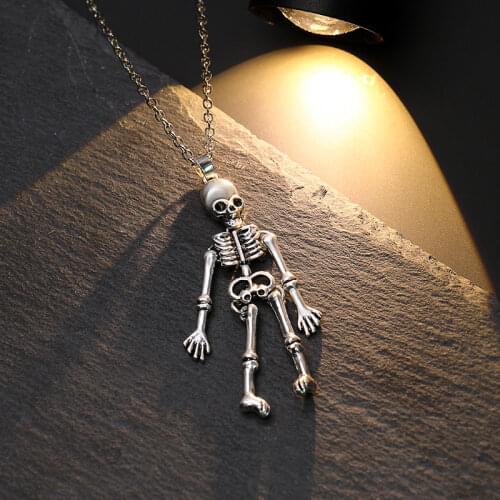 Silver Skeleton Frame Necklace Choker Witchy Punk Jewelry Pumpkin Pendant Jewelry Halloween Gothic Skull Necklace Kids Gifts