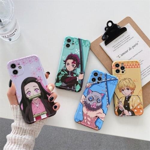 Hot Cartoon Japan Anime Demon Slayer Phone Case For Iphone 12 Xs Max Xr 11 Pro X 7 8 Plus Kimetsu No Yaiba Soft IMD Cover Fundas