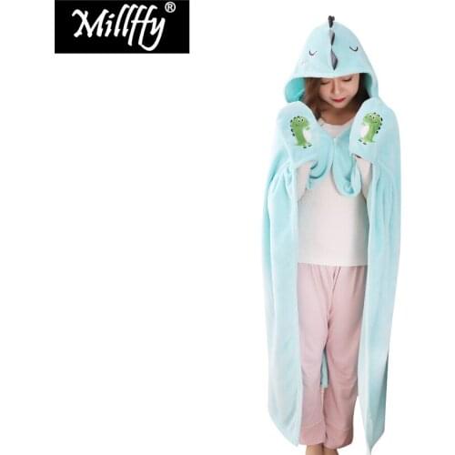 Dropshipping Plush Dinosaur Soft Cloak Cape Cute Cartoon Animal Coral Fleece Blankets Winter Warm Hoodie Cosplay Poncho Peluches