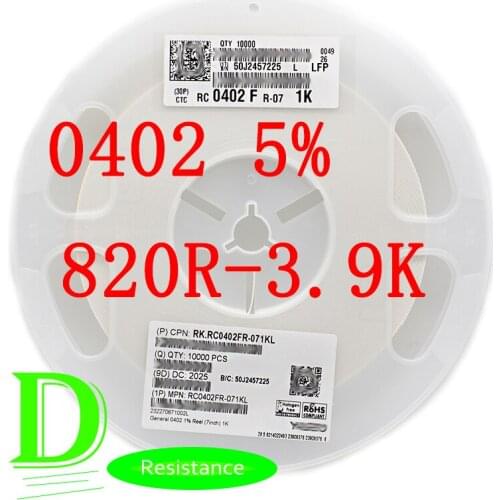100PCS SMD Resistor 0402 5% RC0402JR-07 Series 820R 910R 1K 1.1K 1.2K 1.3K 1.5K 1.6K 1.8K 2K 2.2K 2.4K 2.7K 3K 3.3K 3.6K 3.9K