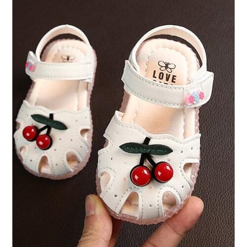 Summer Baby Sandals for Girls Cherry Closed Toe Toddler Infant Kids Princess Walkers Baby Little Girls Shoes Sandals Size