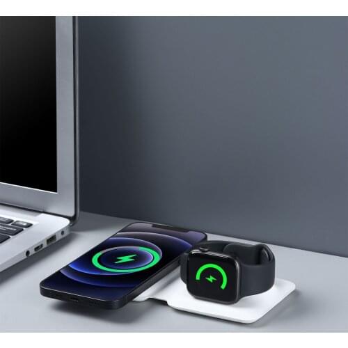 2 In 1 Folding Magnetic Wireless Charger Charging Pad For IPhone12 For Iwatch Dual 15W Magnetic Fast Charging Accessories