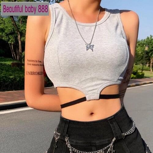 Meqeiss fashion Ribbed knitting hollow tank tops women summer basic casual street wear crop tops Solid color vest tees female