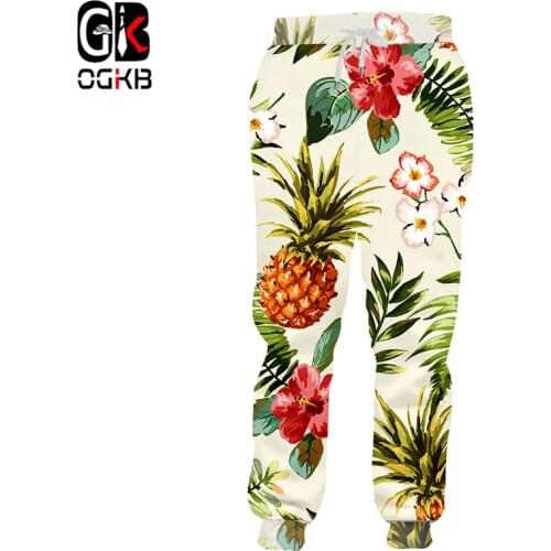 OGKB Hot Fashion Couples Sweat Pants Men Women Casual Long Pants Fruit Pineapple FLowers 3D Print Sweatpants Casual Trousers