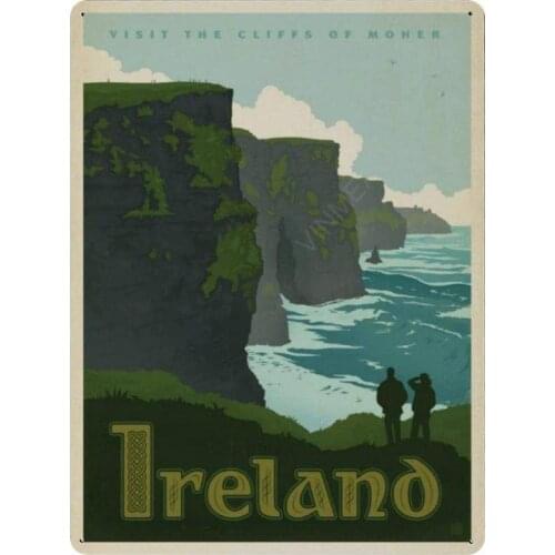 Vintage Metal Sign for Home Office Man Cave Bar Wall Decor Cliffs of Moher Ireland Aluminum Metal Signs for Outdoor Decor 8"X12"