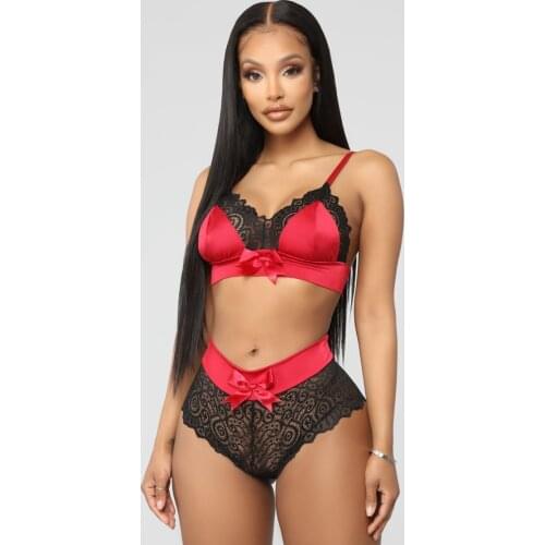 Ladies Ladies New Lace Pajamas Sleep Perspective Floral Autumn New Fashion Sling Bra Sexy Panty Set