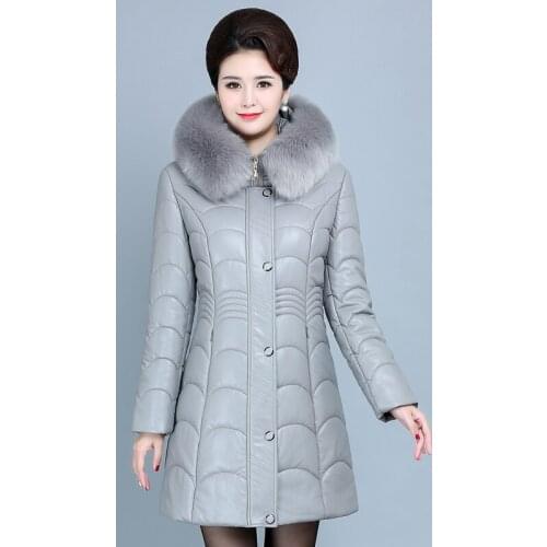 Women Winter Leather Jacket Long Parkas 2021 High Quality Fur Collar Hooded Long Leather Coat Female Outerwear Plus Size 6XL