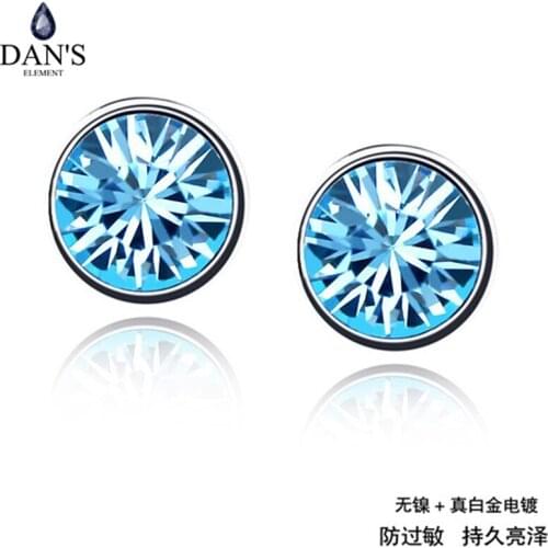 DANS ELEMENT 12 Colors Austrian Crystal Fashion Jewelry Stud Earrings for women Vintage Earrings New Sale Hot 74438Seablue
