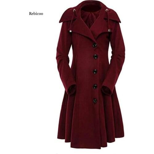 Womens Trench Coat Winter Autumn Overcoat Windbreaker Female Fashion Casual Long Coat Button Goth Outwear
